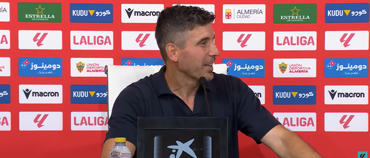 El entrenador del M&aacute;laga CF, Juanfran Funes, tras sellar el ascenso a Primera / Captura de pantalla