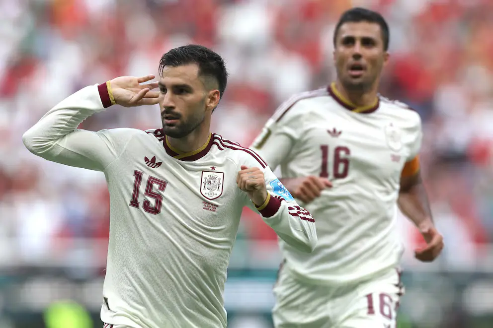 &Aacute;lex Baena celebrando su primer gol en un Mundial