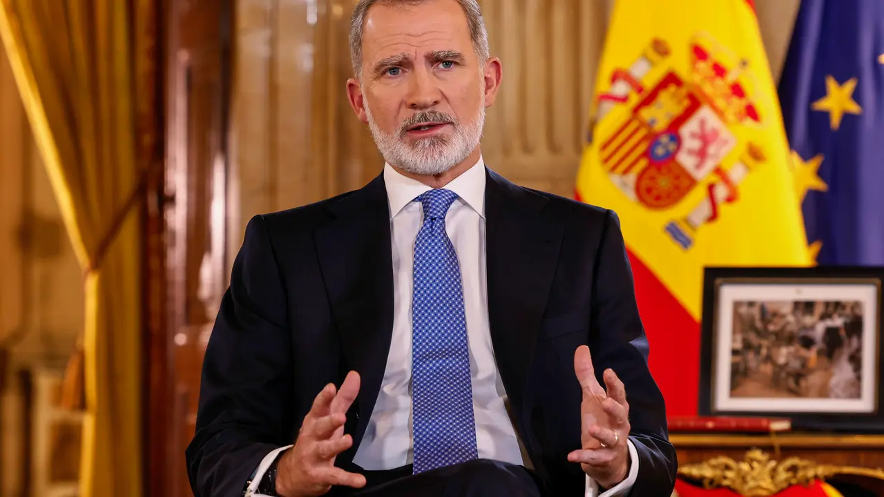 Felipe VI, grabado esta noche en el Sal&oacute;n de Columnas del Palacio Real / Agencia EFE