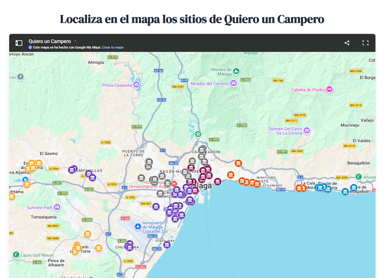 Una captura del mapa de la web desarrollada por el ingeniero malagueño / Quiero un campero
